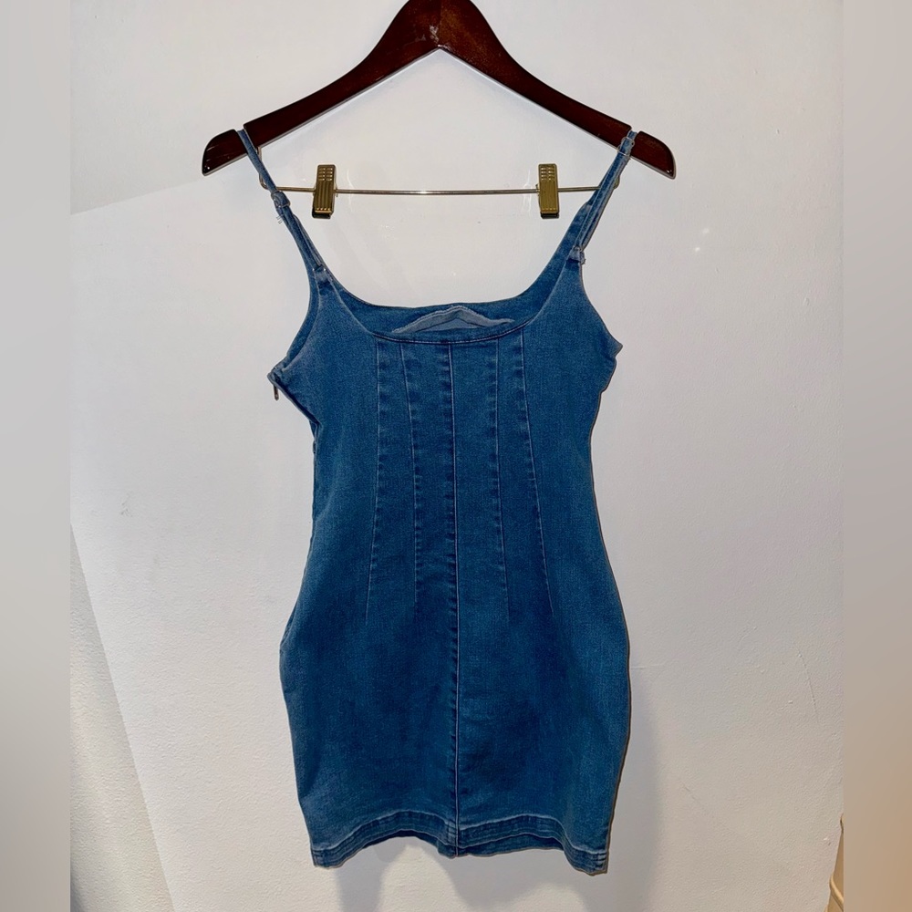 Denim Pinafore Mini Dress - Picture 4 of 8